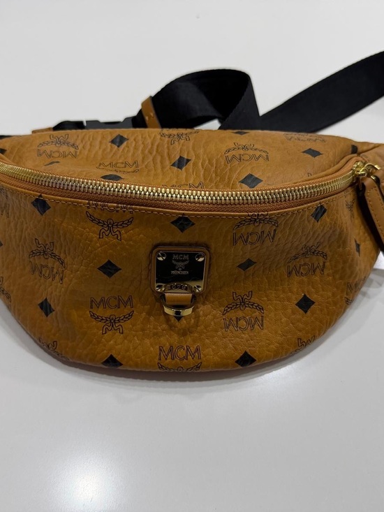 MCM Other - MCM Tan Visetos Logo Belt Bag with Black Strap